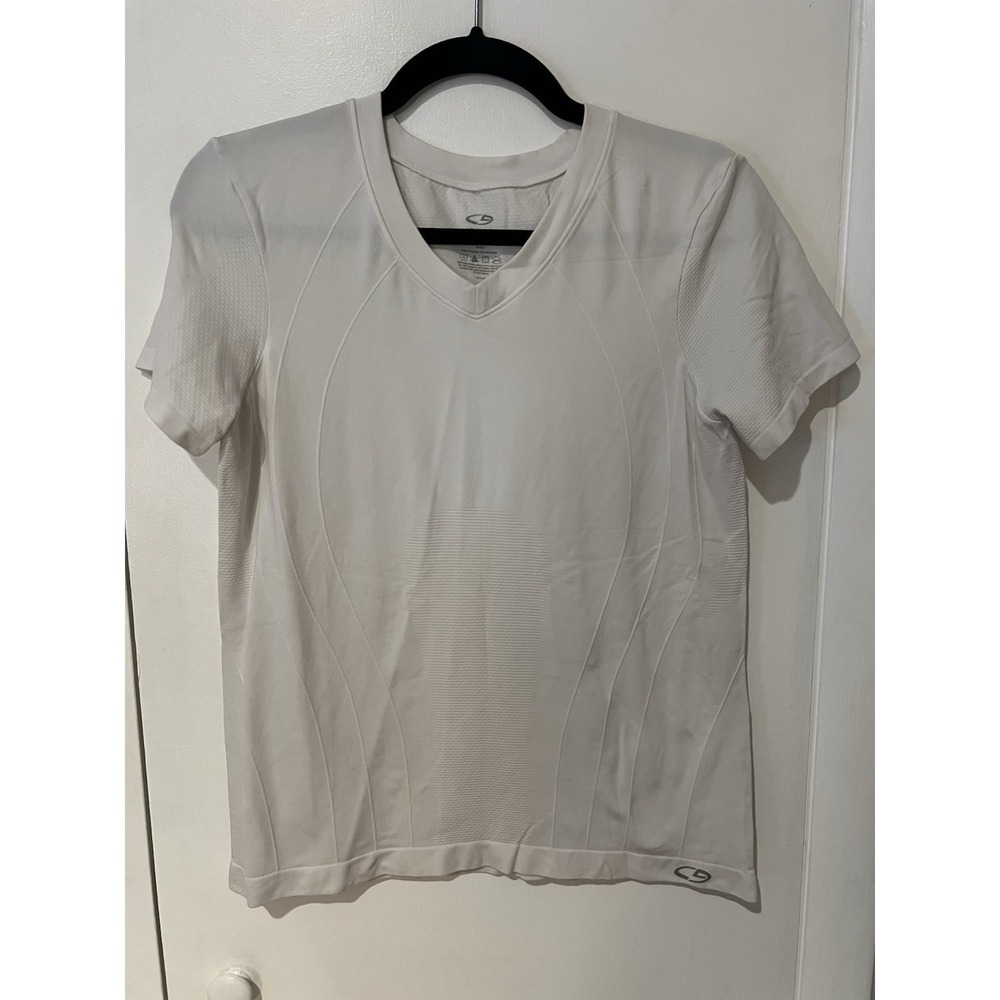 C9 By Champion Women Medium White V-neck Athletic Short Sleeve T-shirt Stretch